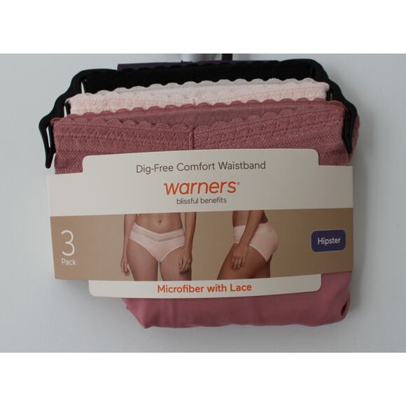 Warners Dig Free Comfort Waistband Microfiber With Lace Hipster Size XXL NWT - Picture 1 of 3